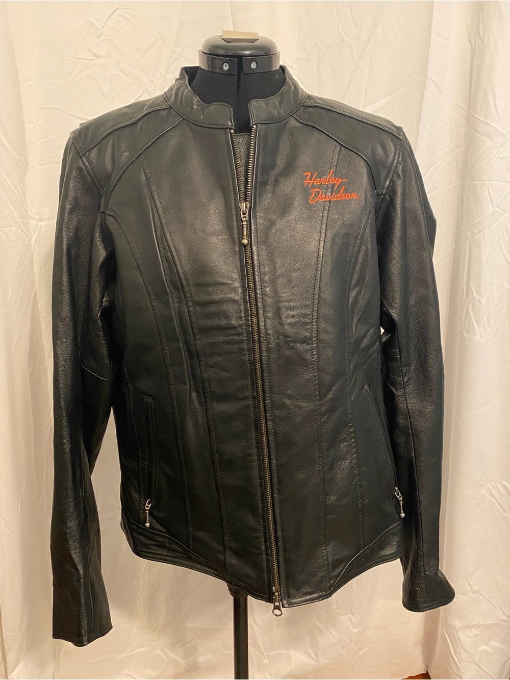 Harley-Davidson Black Leather Jacket with Orange Script